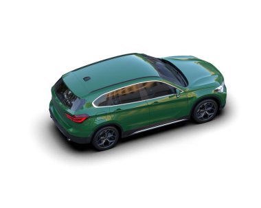 Beyaz arka planda siyah çatılı yeşil spor araba. 3d oluşturma.