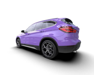 Beyaz arkası olan modern mor bir araba. 3d illüstrasyon.