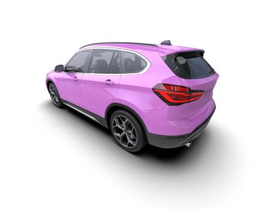 Beyaz arka planda mor renkli modern bir cip. 3d oluşturma