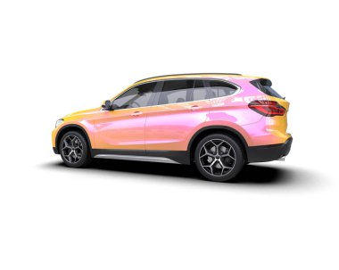 Pembe sedan araba. 3d oluşturma