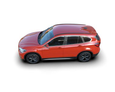 Boş yüzeyi olan kırmızı bir araba. 3d oluşturma