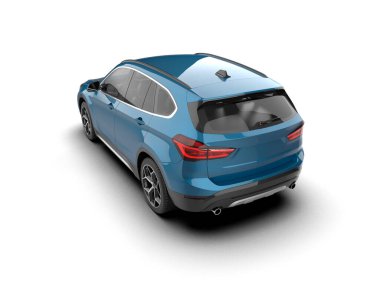 Beyaz arka planda modern mavi şehir arabası. 3d illüstrasyon