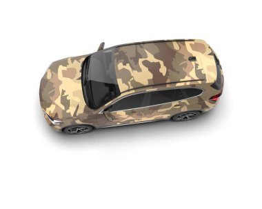 modern camouflaged SUV car isolated on white background clipart