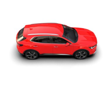 Beyaz arka planda modern araba, izole edilmiş beyaz arka planda kırmızı araba, 3 boyutlu.