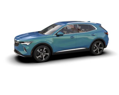 Beyaz stüdyo arka planında daha az markalı bir SUV görüntüsü var.