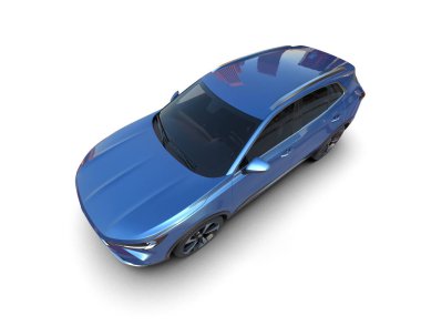 Mavi araba beyaz arka planda izole edilmiş.