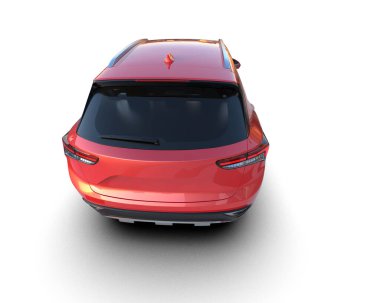 Kırmızı araba beyaz arkaplanda izole edildi. 3 boyutlu görüntüleme