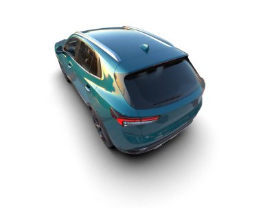 3D beyaz üzerine mavi elektrikli araba.