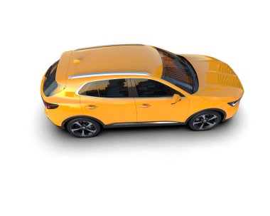 Beyaz arka planda modern sarı araba. Yan görünüş. 3d illüstrasyon.