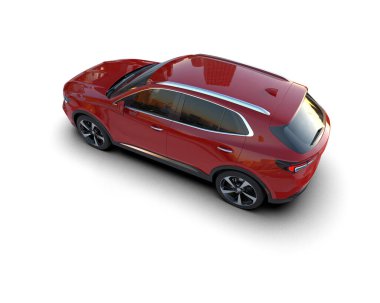 Kırmızı araba beyaz arka planda izole edildi