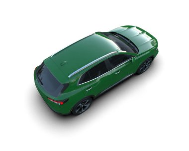 Beyaz arka planda yeşil araba. 3d oluşturma.