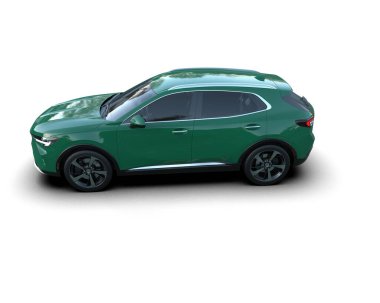 yeşil modern araba beyaz arka planda izole edilmiş.