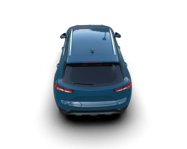 mavi araba beyaz arkaplanda izole edildi. 3 boyutlu resimleme