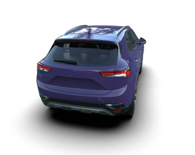 Beyaz arka planda mavi SUV. 3d oluşturma