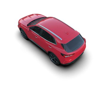 Kırmızı elektrikli araba beyaz arka planda izole edilmiş. 3d illüstrasyon