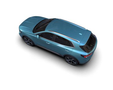 modern mavi araba beyaz arka planda izole edildi - 3 boyutlu görüntüleme