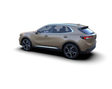 Stüdyoda beyaz arka planda izole edilmiş lüks bir SUV 'nin 3 boyutlu görüntüsü.