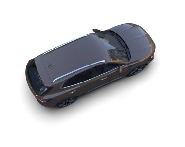 Beyaz arka planda beyaz boşluğu olan modern siyah araba. 3d oluşturma