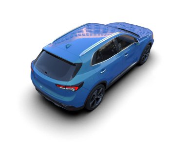 Mavi SUV arabası beyaz arkaplanda izole edildi