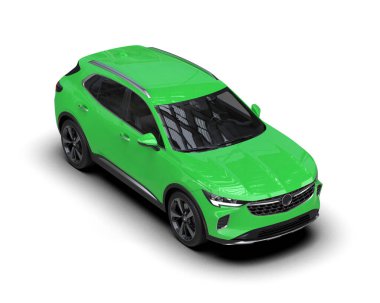 Modern elektrikli araba beyaz arka planda izole edilmiş. 3d oluşturma