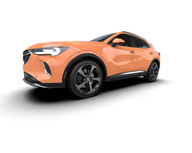 Beyaz arka planda bir araba. 3d oluşturma.