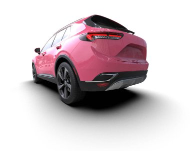 Siyah arka planda pembe SUV arabası 3 boyutlu görüntüleme