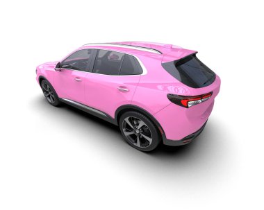 Pembe ve mavi renkli modern SUV. 3 Boyutlu Hazırlama.