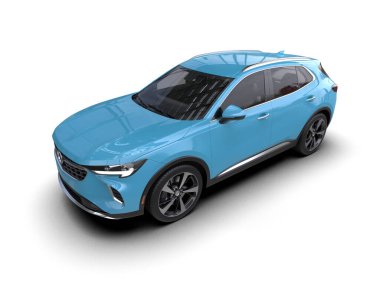 Mavi SUV arabası beyaz arkaplanda izole edildi