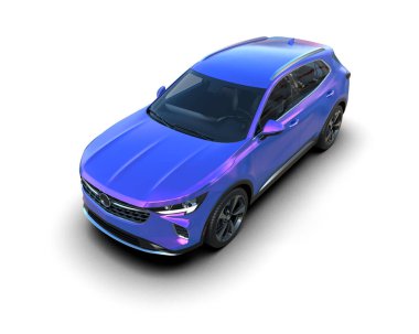 Mavi SUV arabası beyaz arkaplanda izole edildi