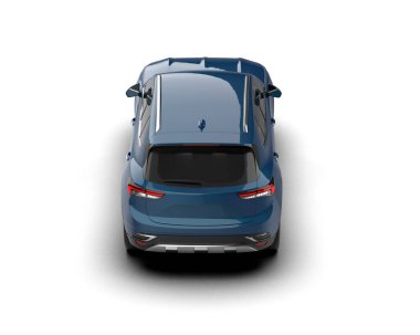 Mavi araba beyaz arka planda izole edildi. 3 boyutlu görüntüleme - d