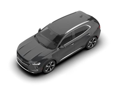 Işık stüdyosunun arka planında siyah bir arabanın 3 boyutlu görüntüsü