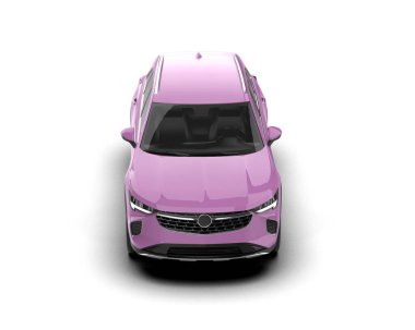 Beyaz arka planda pembe bir araba. 3d oluşturma