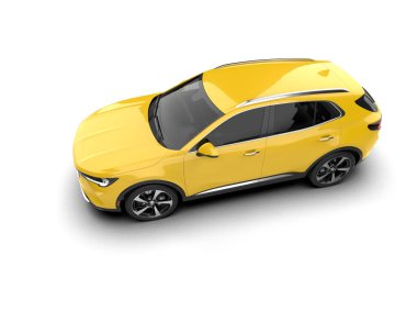 Sarı araba izole edildi. Ön manzara. 3d illüstrasyon.