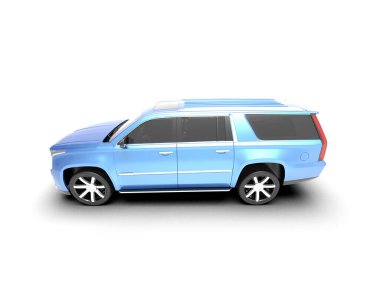 Modern mavi araba beyaz arka planda izole edilmiş. 3d illüstrasyon