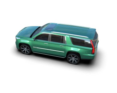 Yeşil iş arabası. Beyaz arka planda izole edilmiş. 3d illüstrasyon