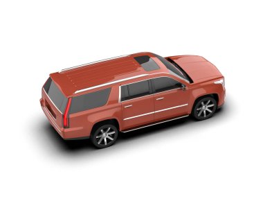 Beyaz izole edilmiş arka planda siyah jipi olan kırmızı bir arabanın 3 boyutlu görüntüsü.