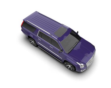 Mor modern minivan. Aile arabasıymış. Beyaz arkaplanda 3D görüntüleme