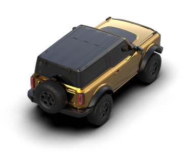 SUV aracı, beyaz yolda izole edilmiş. 3 Boyutlu Hazırlama