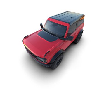 Kırmızı SUV arabası beyaz arka planda izole edilmiş. 3d oluşturma.