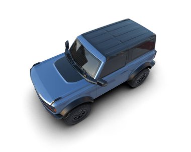 İzole edilmiş beyaz arka planda modern mavi bir arabanın 3 boyutlu resmi