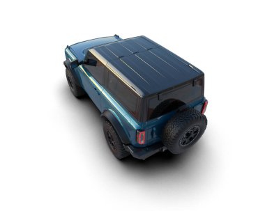 Tasarımın için römorklu mavi bir kamyonet. 3 boyutlu görüntüleme. izole