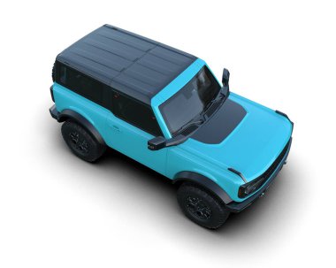 Mavi ve siyah SUV aracı beyaz arkaplanda izole edildi