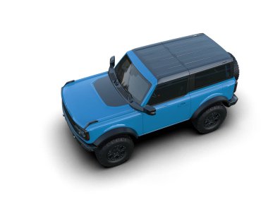 Mavi ve siyah SUV aracı beyaz arkaplanda izole edildi