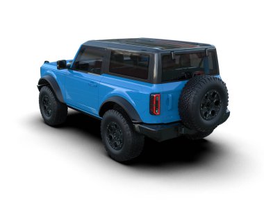 Mavi ve siyah SUV aracı beyaz arkaplanda izole edildi