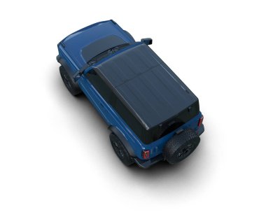 Mavi ve siyah SUV aracı beyaz arkaplanda izole edildi