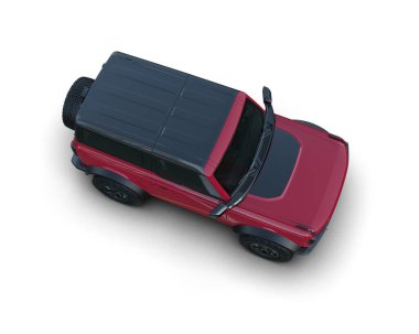 Kırmızı bir kamyonet ve bir araba için römork. 3d oluşturma