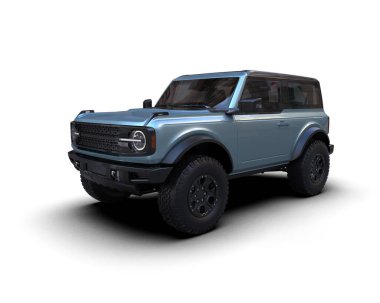 SUV arabası. Beyaz arkaplanda 3D görüntüleme