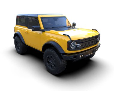 modern sarı cip - beyaz arkaplanda ön görünüm - 3 boyutlu görüntüleme