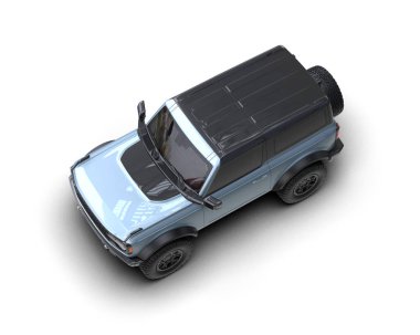 Beyaz arka planda izole edilmiş 3 boyutlu mavi bir kamyonet.