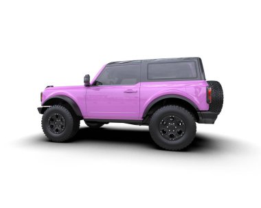 Modern mor SUV arabası beyaz arka planda izole edilmiş. 3 Boyutlu Hazırlama